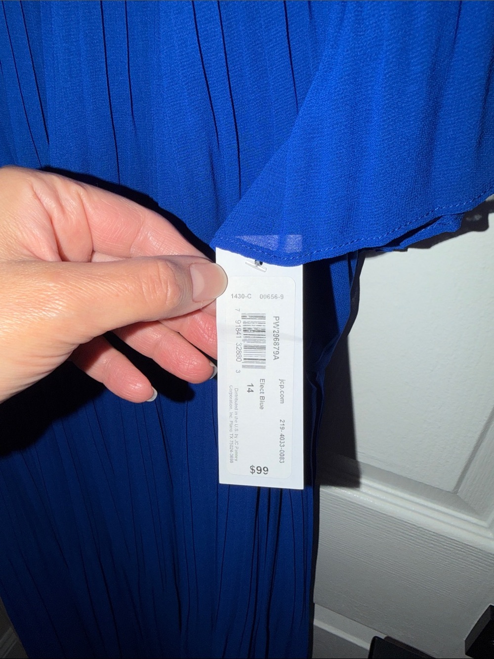 Off-the-Shoulder Royal Blue Pleated Midi Dress - Picture 2 of 6